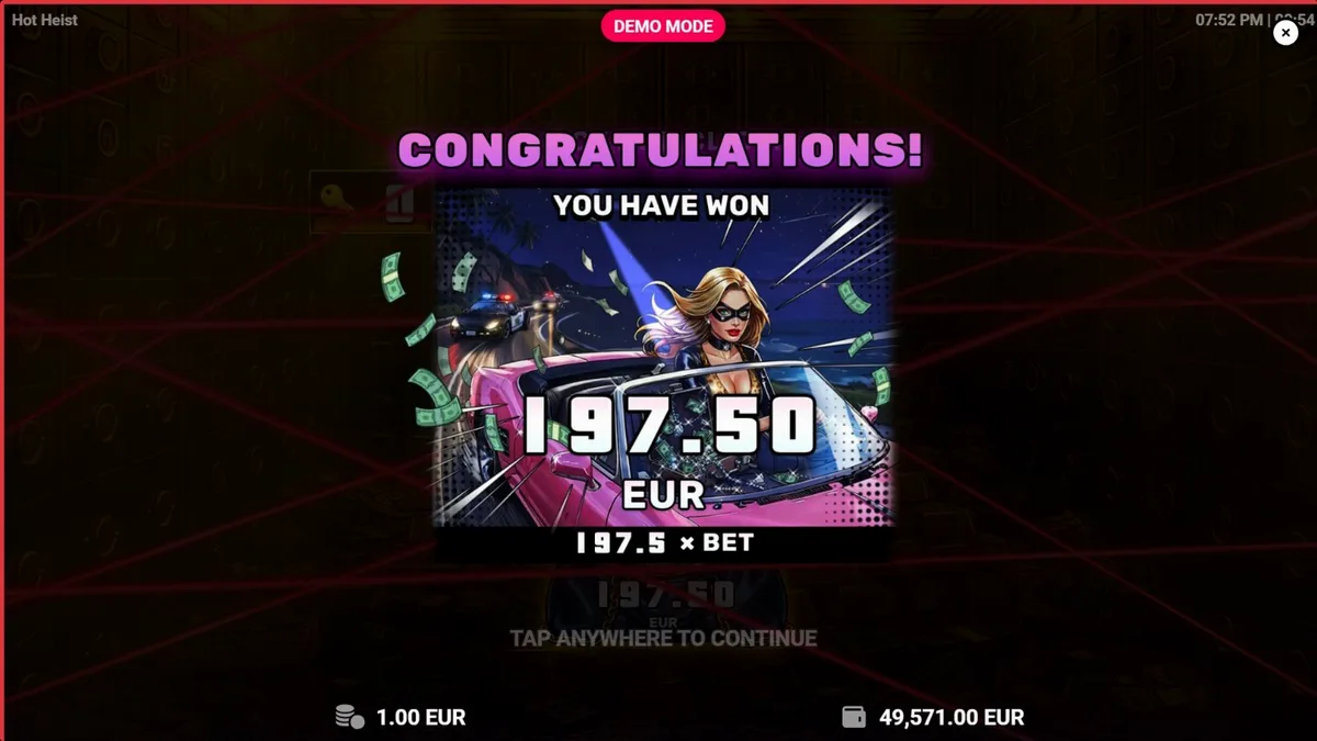 Tampilan visual neon dari slot Hot Heist dengan simbol bertema perampokan