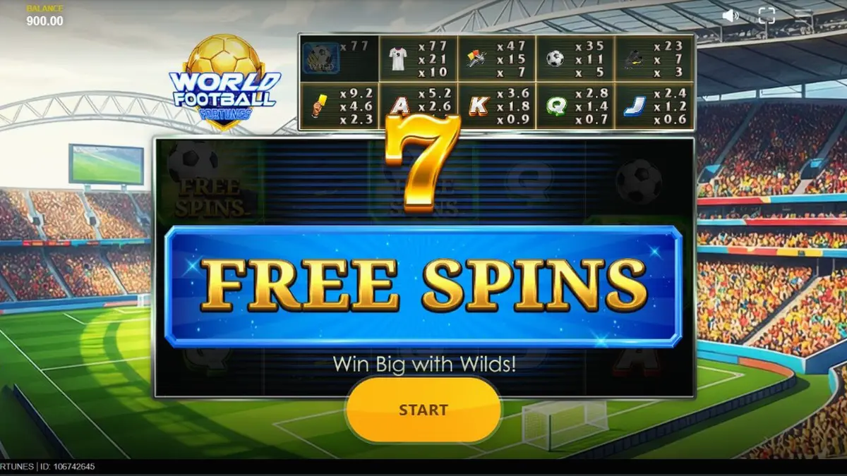 Suasana stadion sepak bola yang meriah dalam permainan slot World Football Fortunes