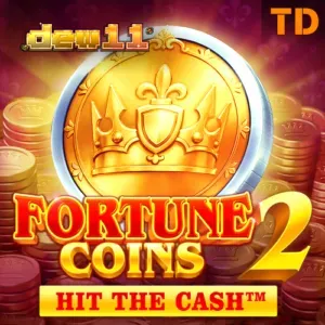 Tampilan layar utama slot Fortune Coins 2 dengan grid 3x3 dan simbol koin emas.